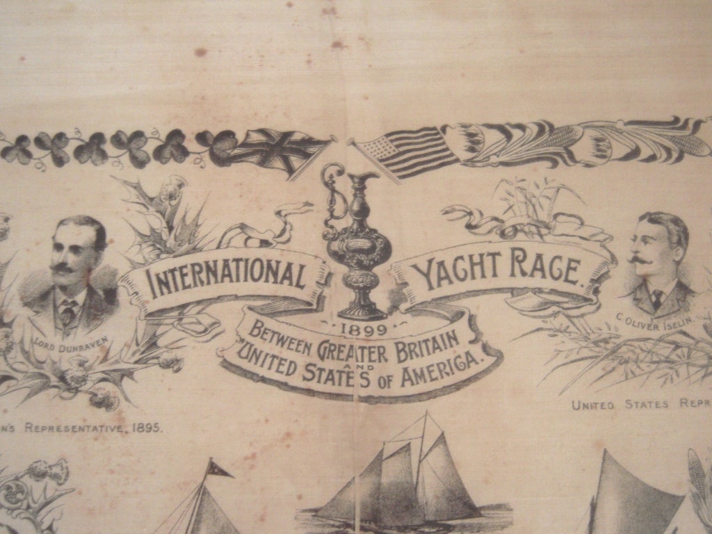 American 19th Century America's Cup Printed Handkerchief