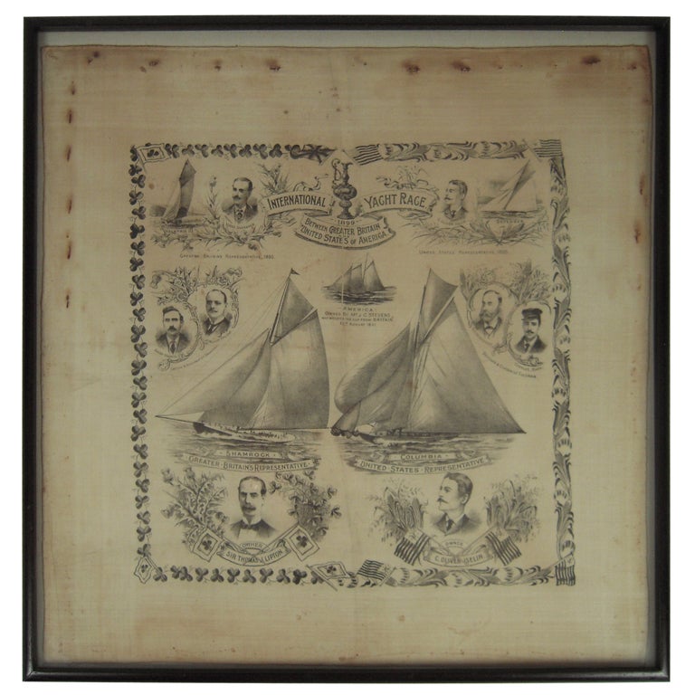 19th Century America's Cup Printed Handkerchief