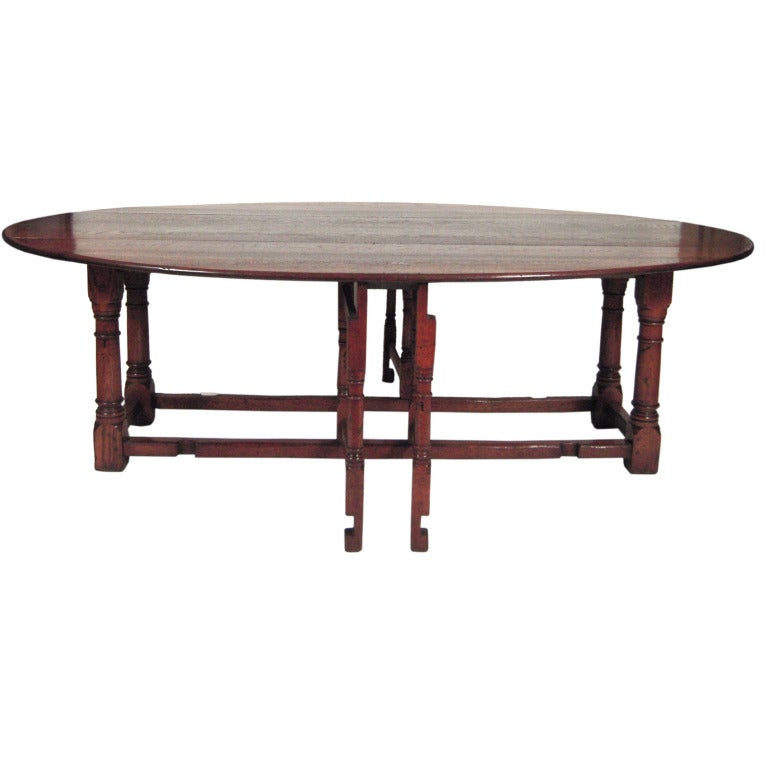 Exceptionally Large English Oval Drop Leaf Hunt Dining Table