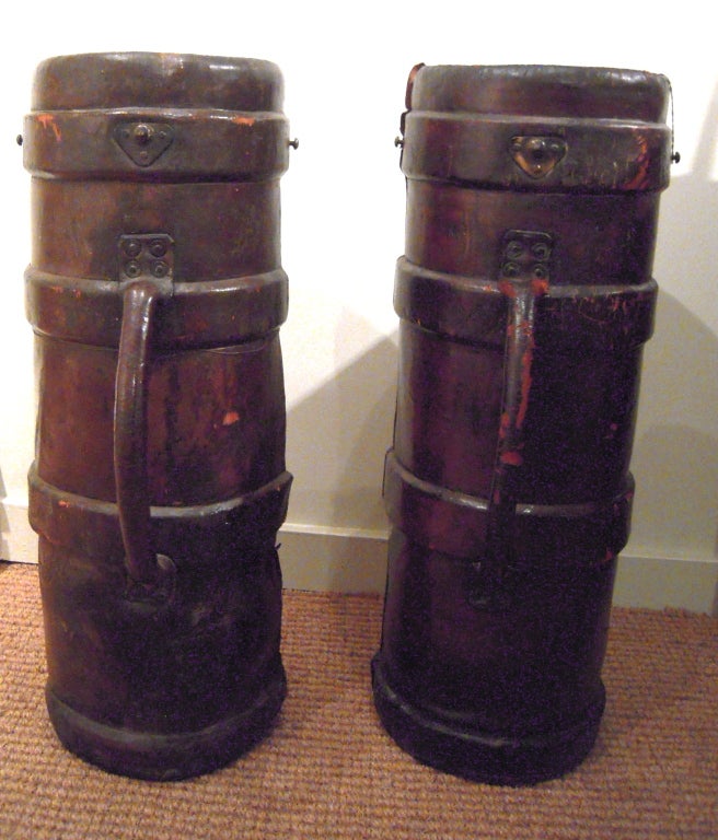 18th Century and Earlier Pair of Antique  English Leather Artillery Buckets, c. 1750-1820