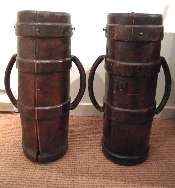 Pair of Antique  English Leather Artillery Buckets, c. 1750-1820 5