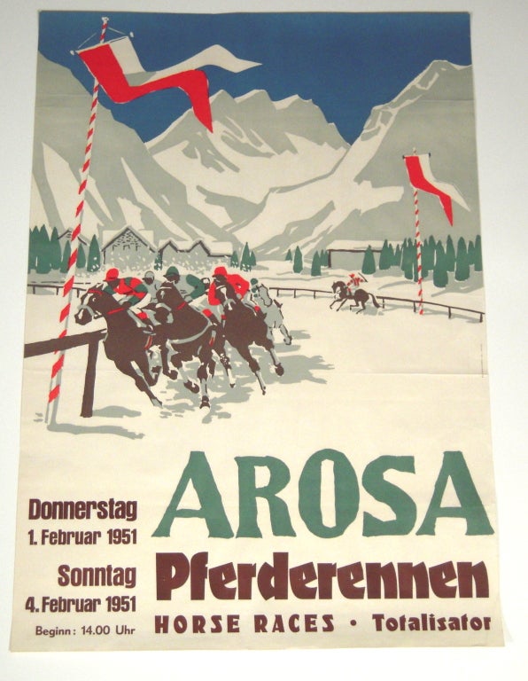 Vintage Swiss Equestrian Winter Horse Race Poster