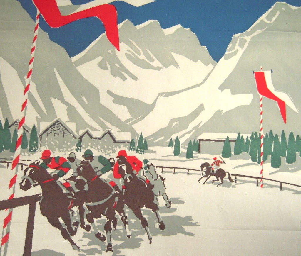 Vintage Swiss Equestrian Winter Horse Race Poster 1