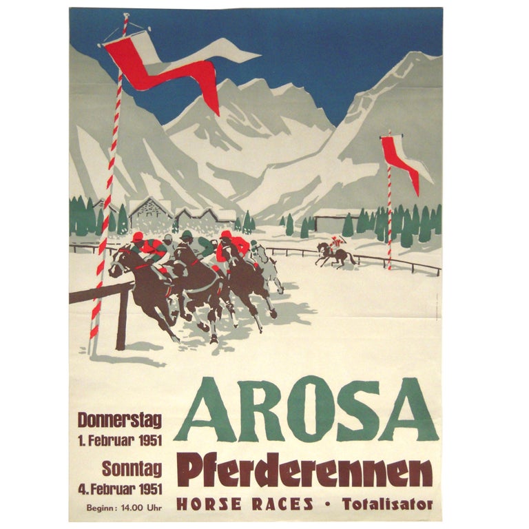 Vintage Swiss Equestrian Winter Horse Race Poster