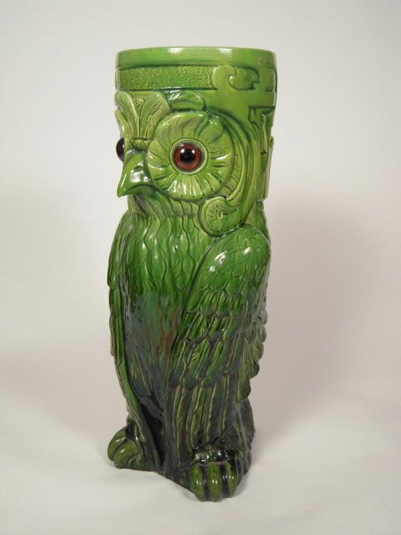 Glazed A Charming  English Owl  Majolica Umbrella Stand, circa 1895