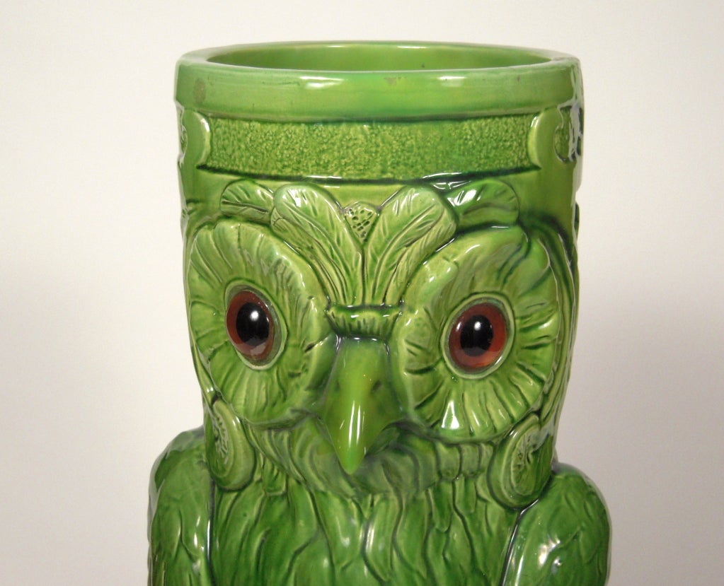 A Charming  English Owl  Majolica Umbrella Stand, circa 1895 1