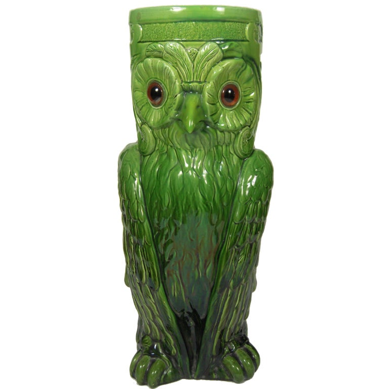 A Charming  English Owl  Majolica Umbrella Stand, circa 1895