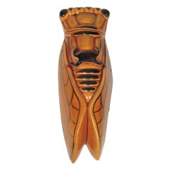 Large French Ceramic Cicada Wall Sculpture Vase