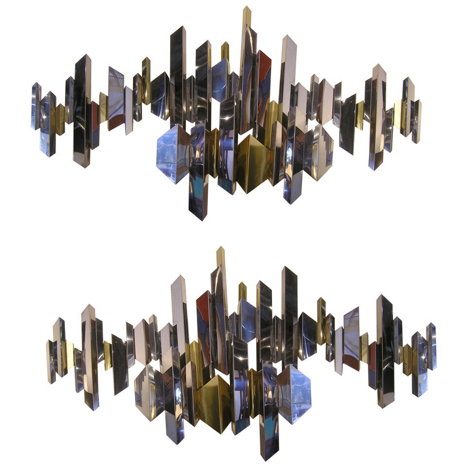 Brass and Chrome Wall Sculpture by Curtis Jere