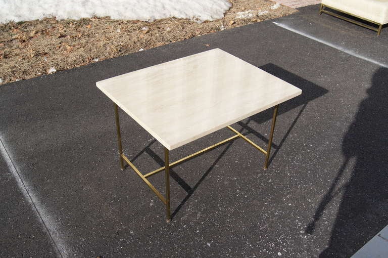 Mid-Century Modern Travertine and Brass Side Table by Paul McCobb