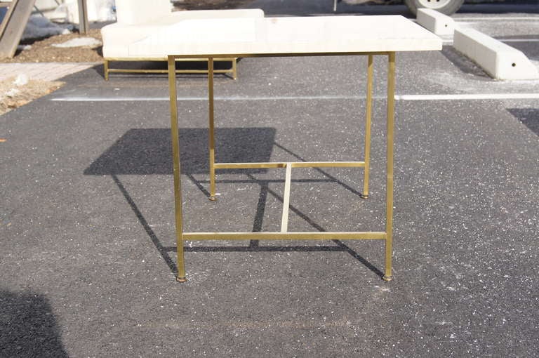 American Travertine and Brass Side Table by Paul McCobb