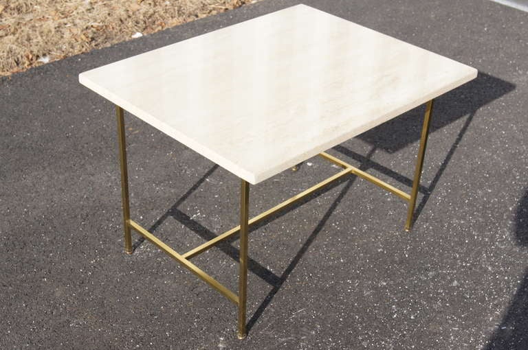 Travertine and Brass Side Table by Paul McCobb In Excellent Condition In Dorchester, MA
