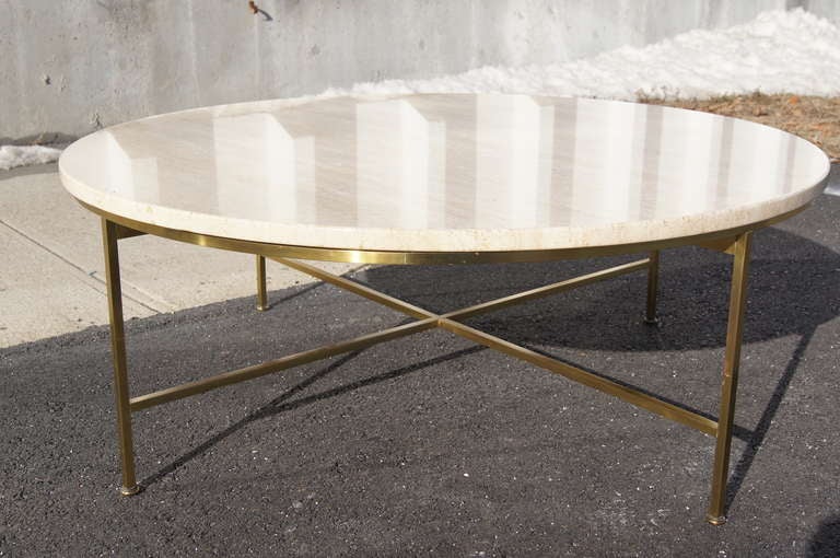 American Travertine and Brass Coffee Table by Paul McCobb