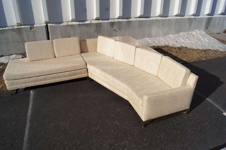 Mid-Century Modern Sectional Sofa with Travertine Corner Table by Paul McCobb
