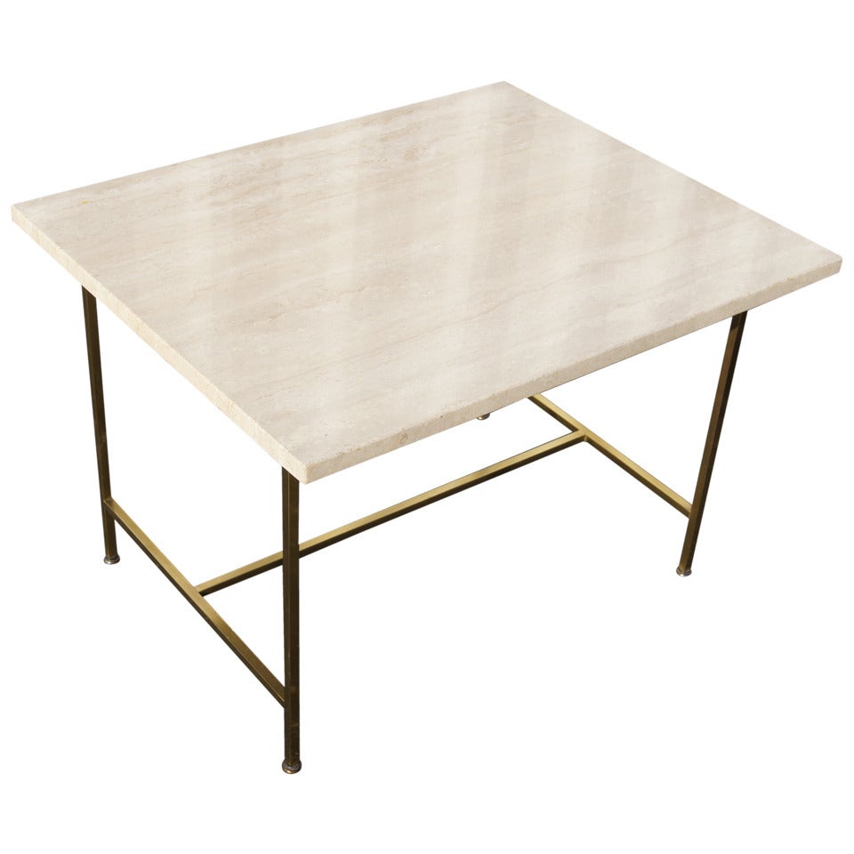 Travertine and Brass Side Table by Paul McCobb