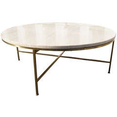 Travertine and Brass Coffee Table by Paul McCobb
