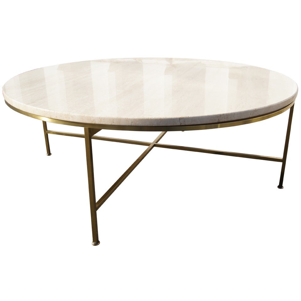 Travertine and Brass Coffee Table by Paul McCobb