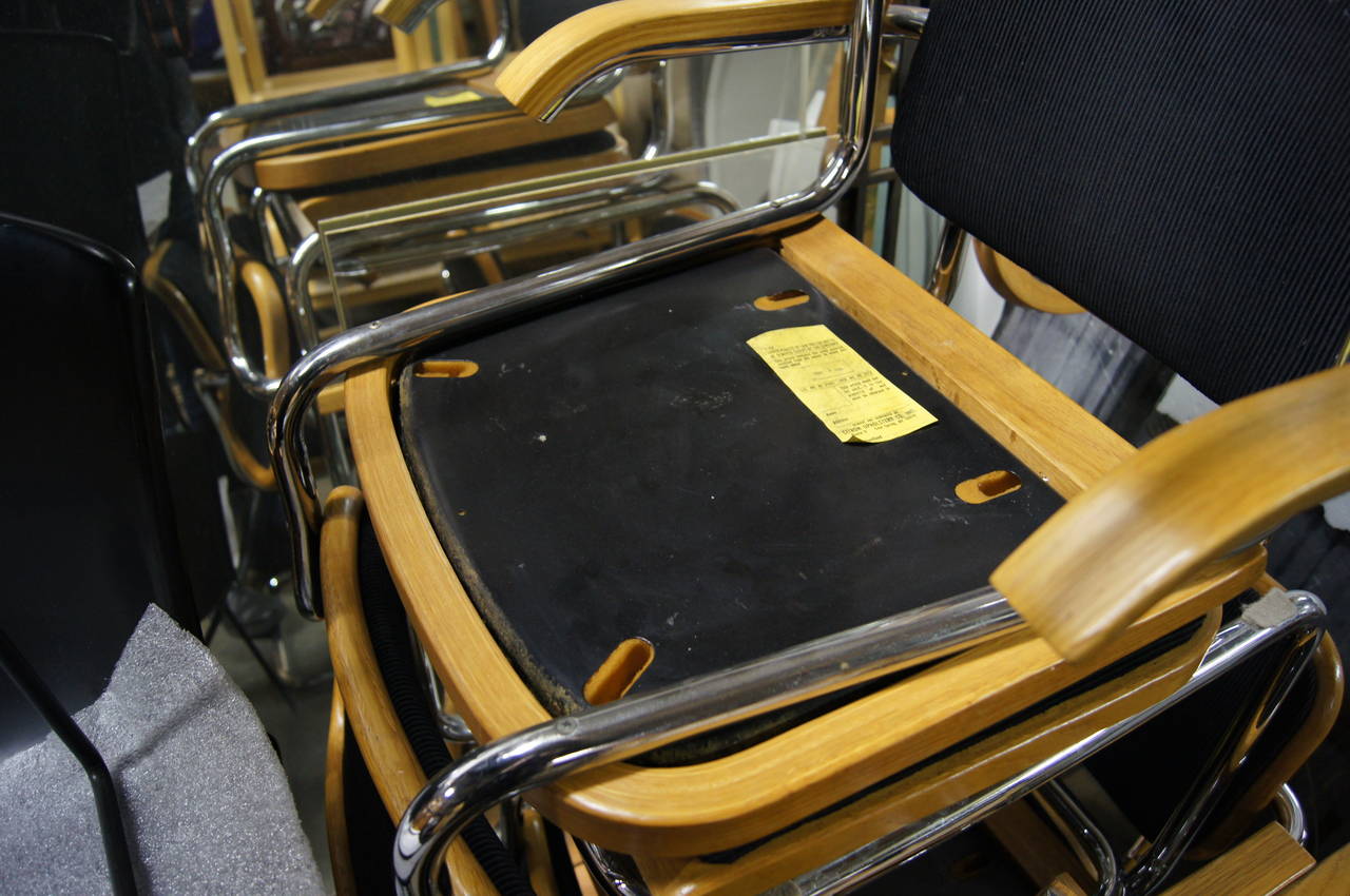Oak Set of Six Knoll Cesca Side Arm Chairs by Marcel Breuer