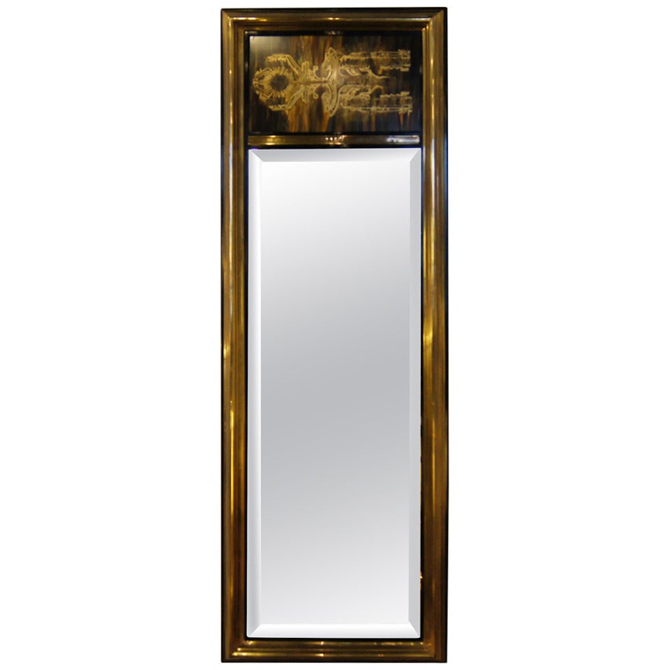Acid-Etched Brass Mirror by Bernhard Rohne for Mastercraft For Sale