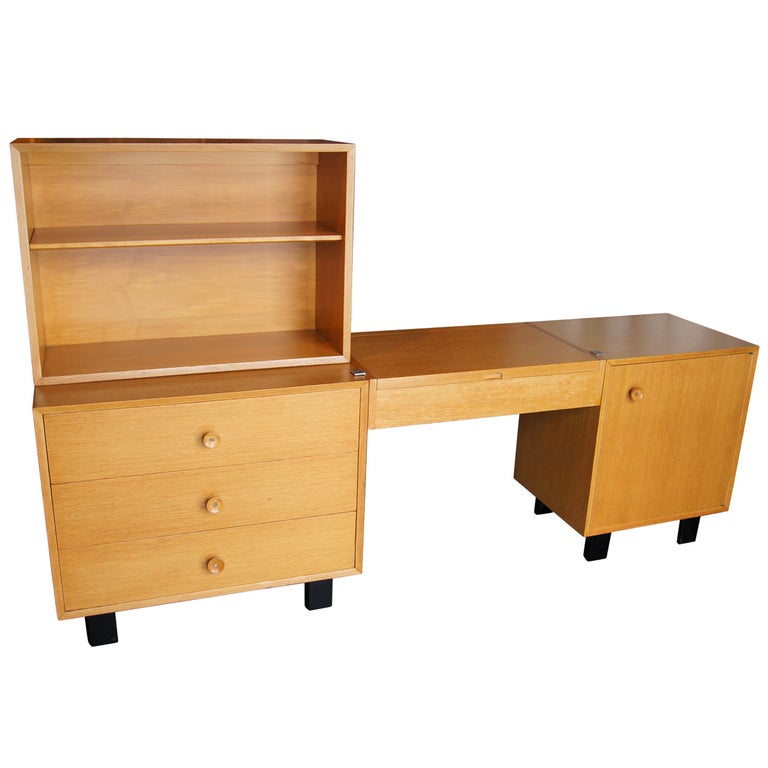 Oak Modular Storage Unit with Table by Nelson for Herman Miller For Sale at 1stDibs