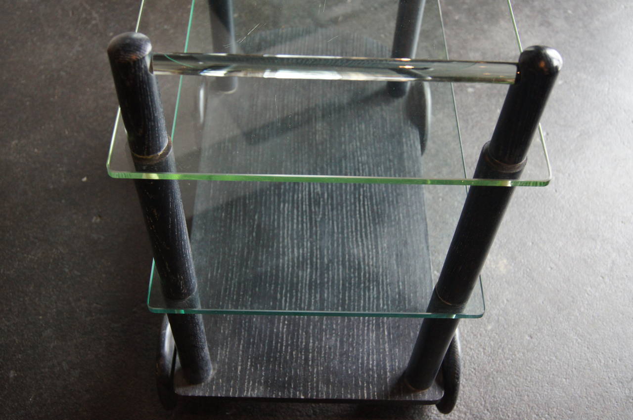 Américain Ebonized Oak and Glass Tea Cart in the style of Gilbert Rohde en vente