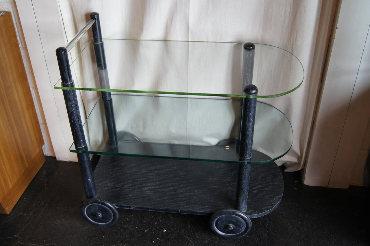 Ebonized Oak and Glass Tea Cart in the style of Gilbert Rohde For Sale 1