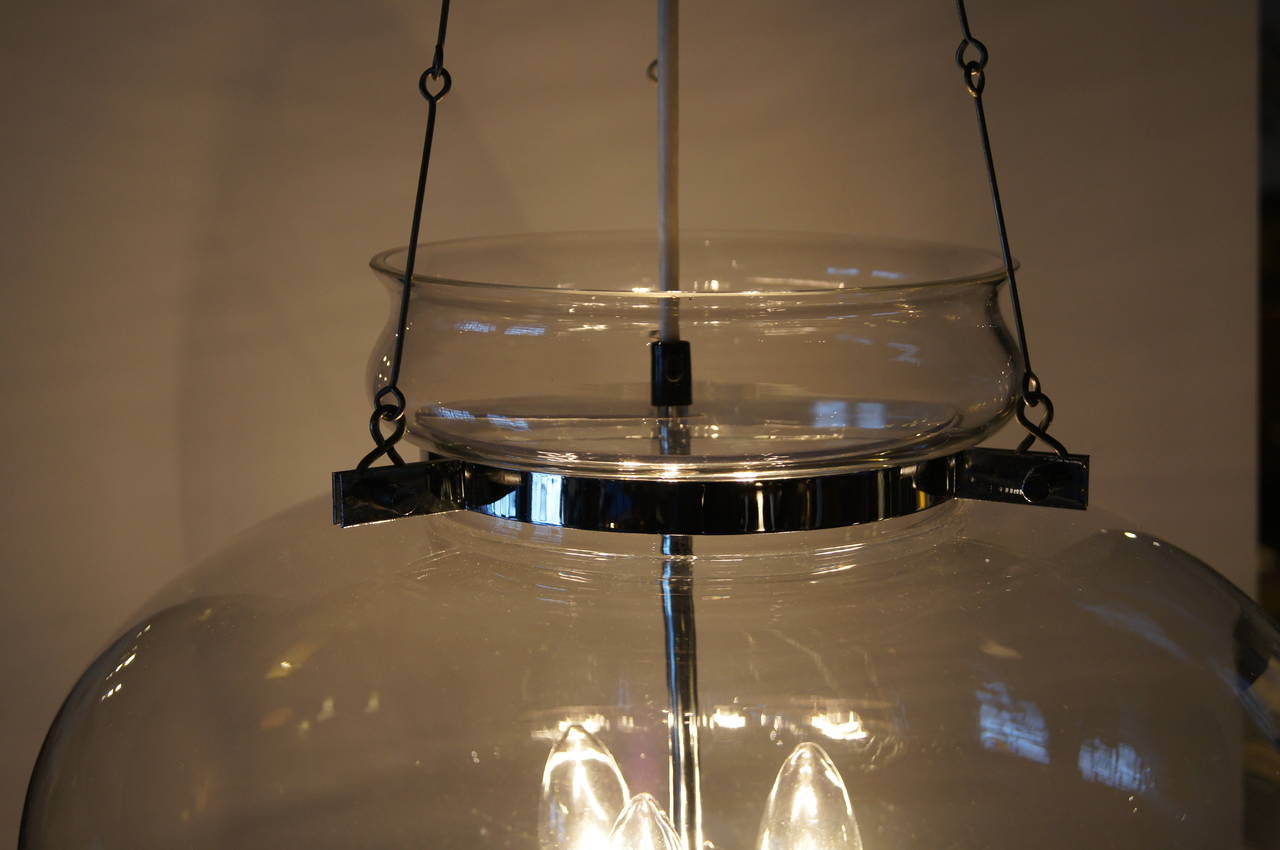 German Glass and Chrome Hanging Lamp by Limburg