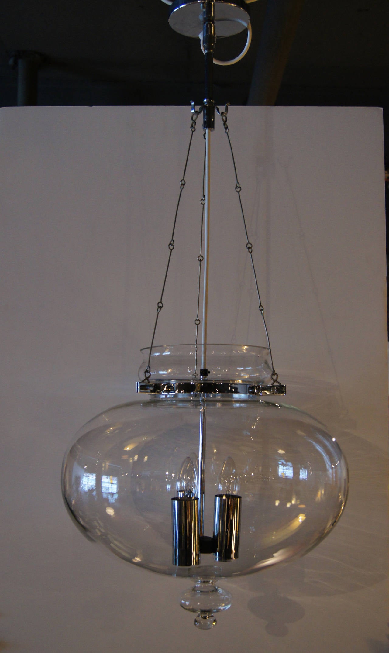Mid-Century Modern Glass and Chrome Hanging Lamp by Limburg