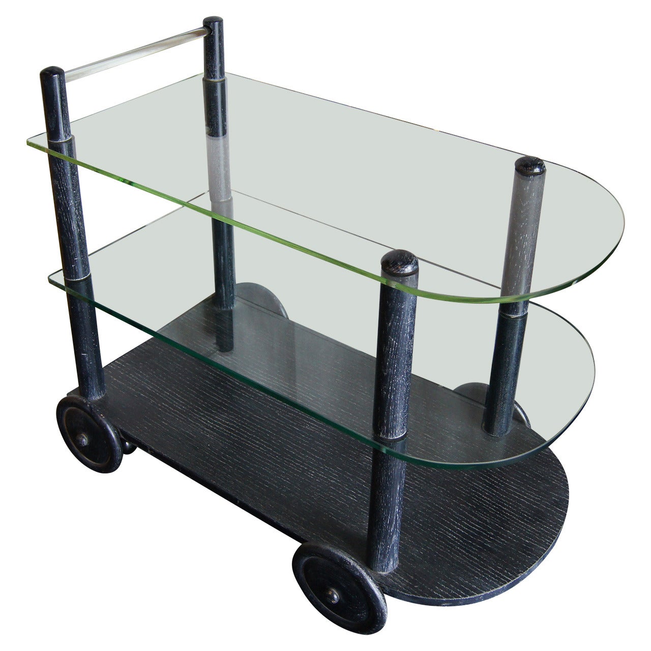 Ebonized Oak and Glass Tea Cart in the style of Gilbert Rohde For Sale