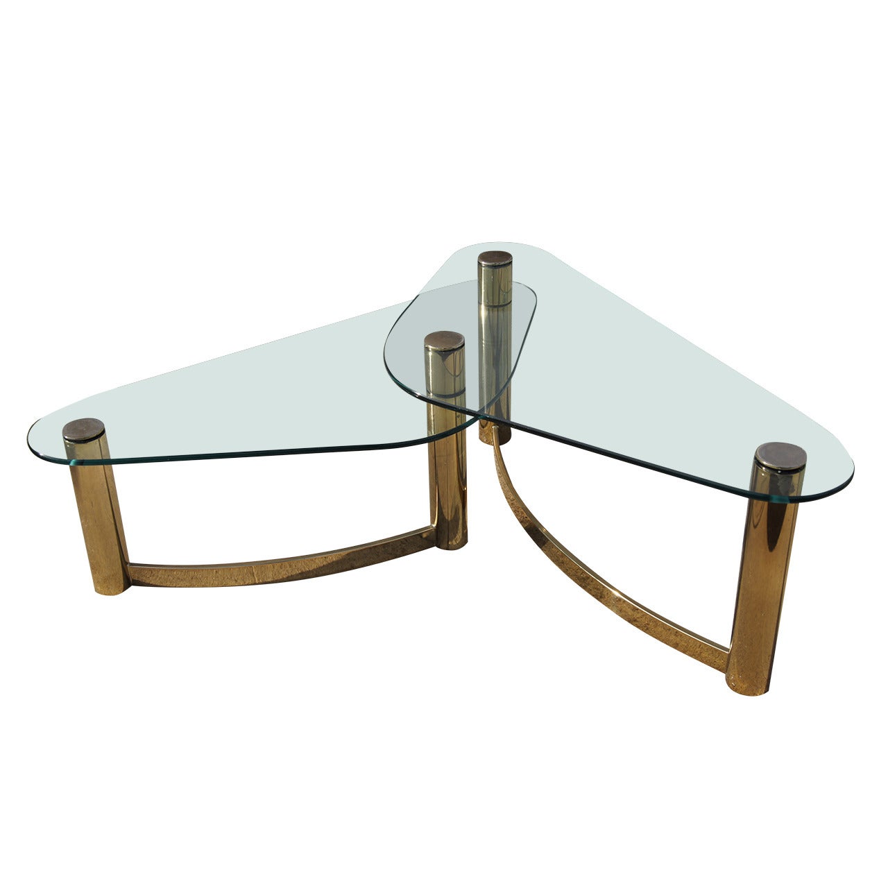 Double Brass and Glass Coffee Table by Pace Collection