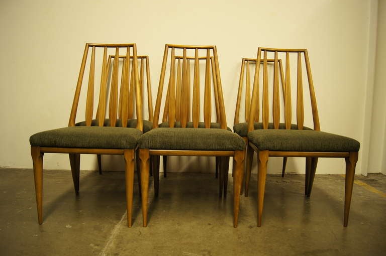 Upholstery Set of Six Cherry Dining Chairs by John Widdicomb For Sale