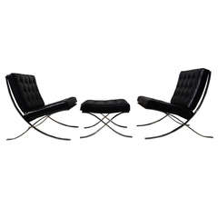 Vintage Pair of Barcelona Chairs with Ottoman by Mies Van Der Rohe for Knoll