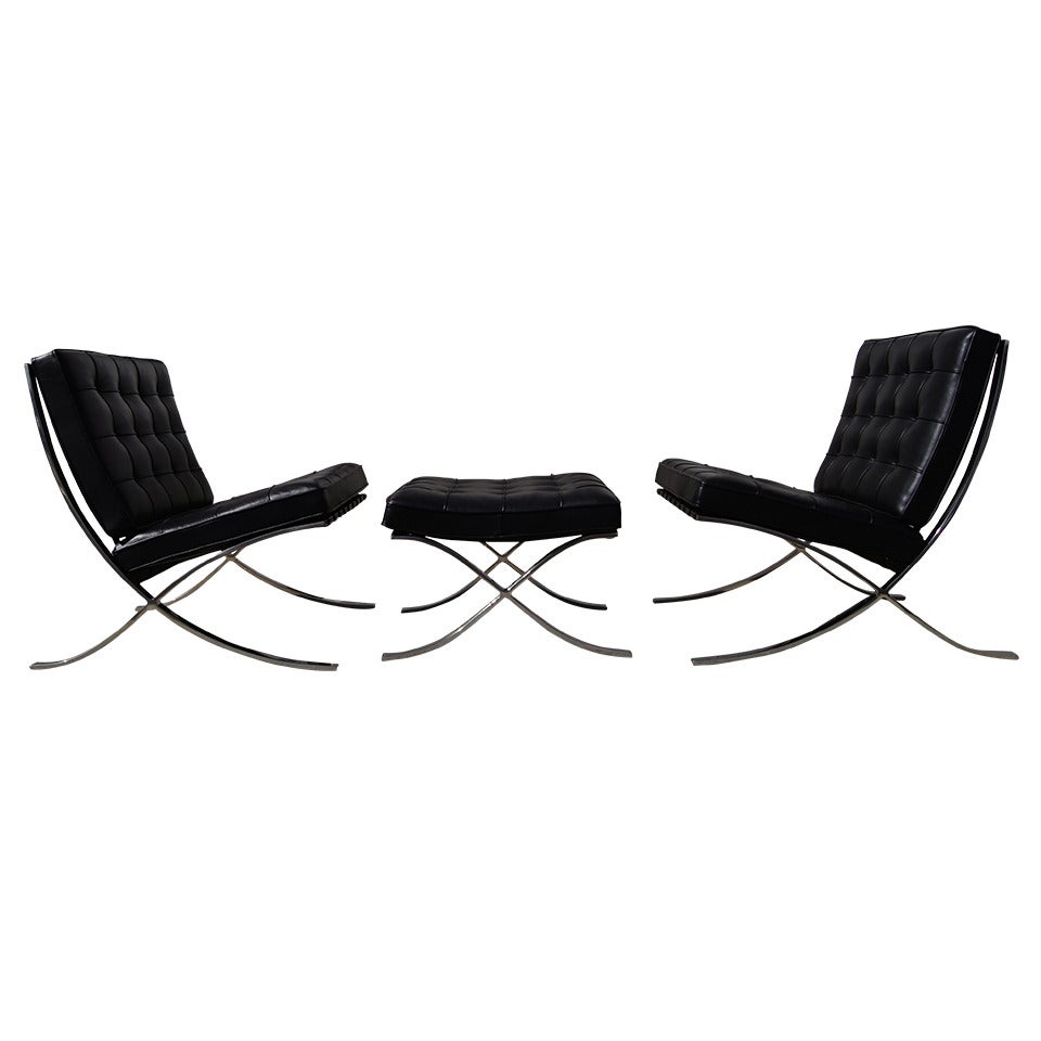 Pair of Barcelona Chairs with Ottoman by Mies Van Der Rohe for Knoll