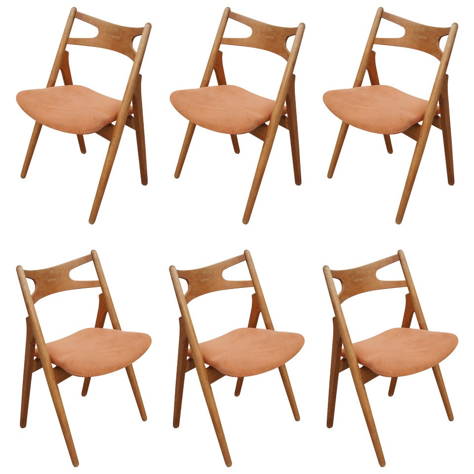 Set of Six Oak Ch-29 Sawbuck Dining Chairs by Hans Wegner for Carl Hansen