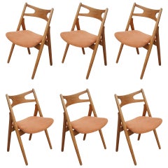 Ensemble de six chaises de salle à manger en chêne Ch-29 Sawbuck par Hans Wegner pour Carl Hansen