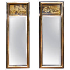 Pair of Acid-Etched Brass Mirrors by Bernhard Rohne for Mastercraft 10