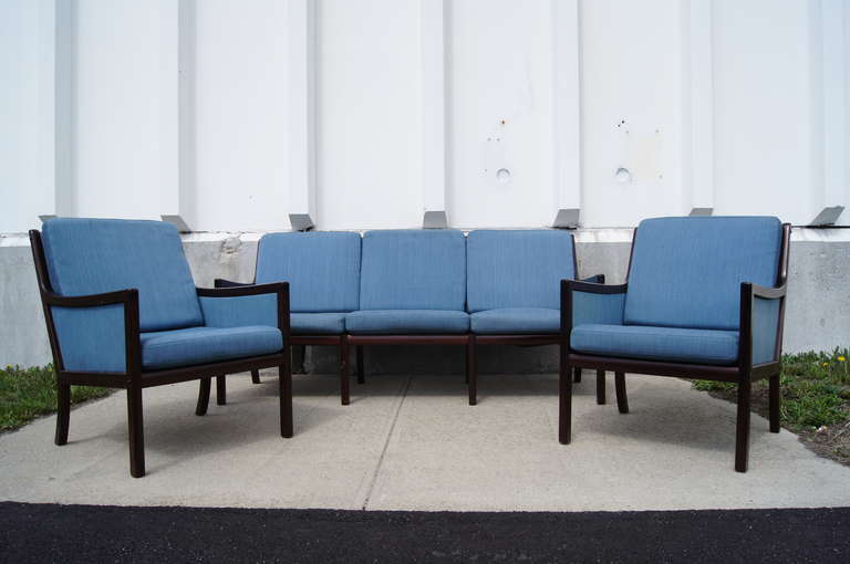 Scandinavian Modern Seating Suite with Sofa and Two Chairs by Ole Wanscher for P. Jeppesens