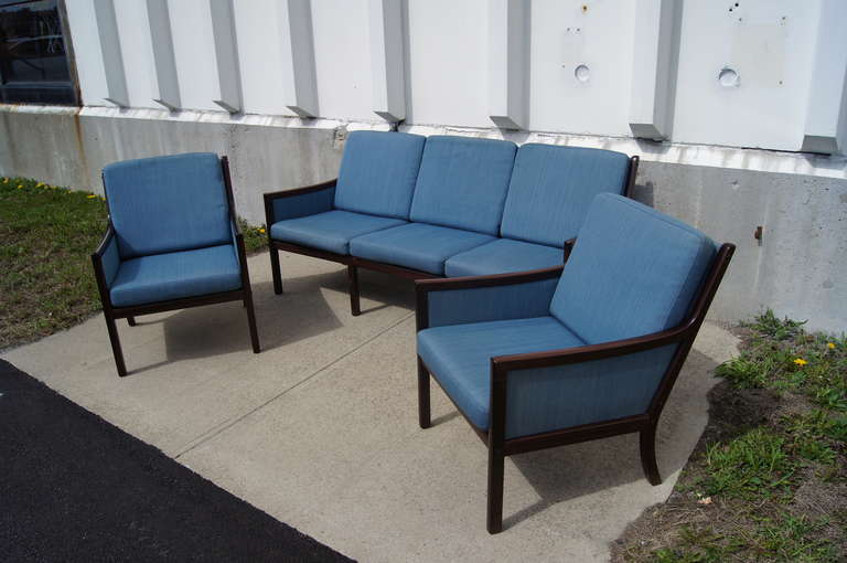 Seating Suite with Sofa and Two Chairs by Ole Wanscher for P. Jeppesens In Fair Condition In Dorchester, MA
