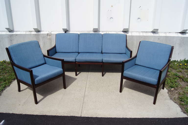 Mid-20th Century Seating Suite with Sofa and Two Chairs by Ole Wanscher for P. Jeppesens