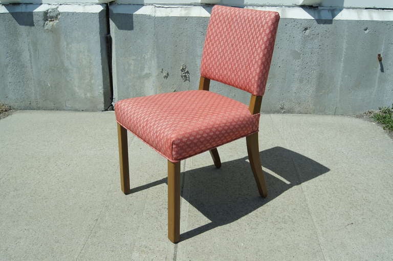 This set of chairs was designed by Edward Wormley for Dunbar. They are constructed of mahogany and feature upholstered seats and backs.