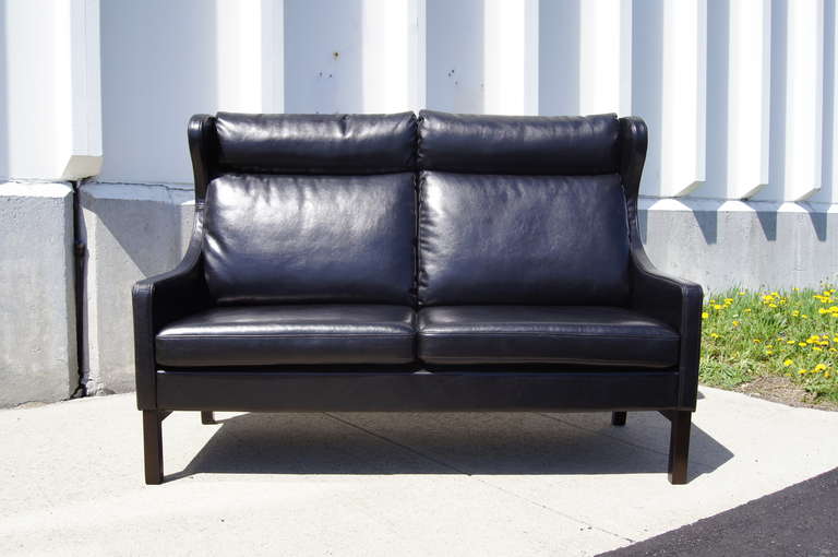 Danish Modern High-Back Black Settee In Good Condition In Dorchester, MA