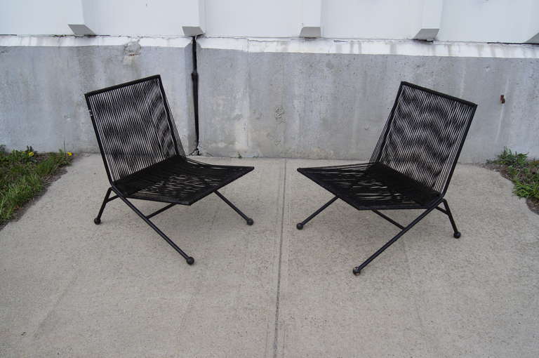 American Pair of Black Bow Chairs by Allan Gould