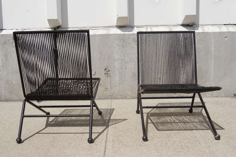 Mid-20th Century Pair of Black Bow Chairs by Allan Gould