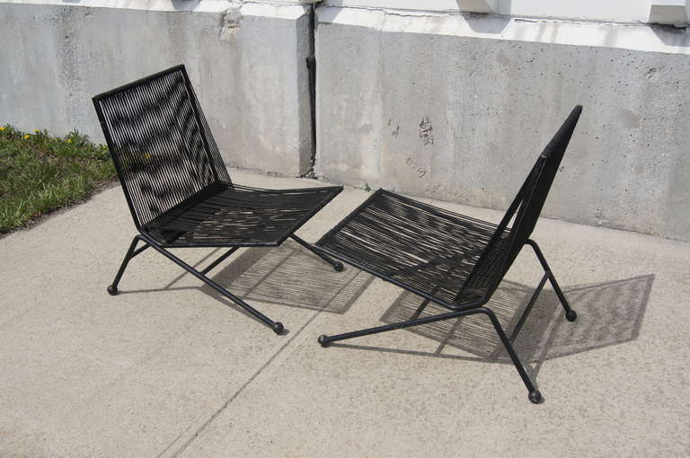 Steel Pair of Black Bow Chairs by Allan Gould