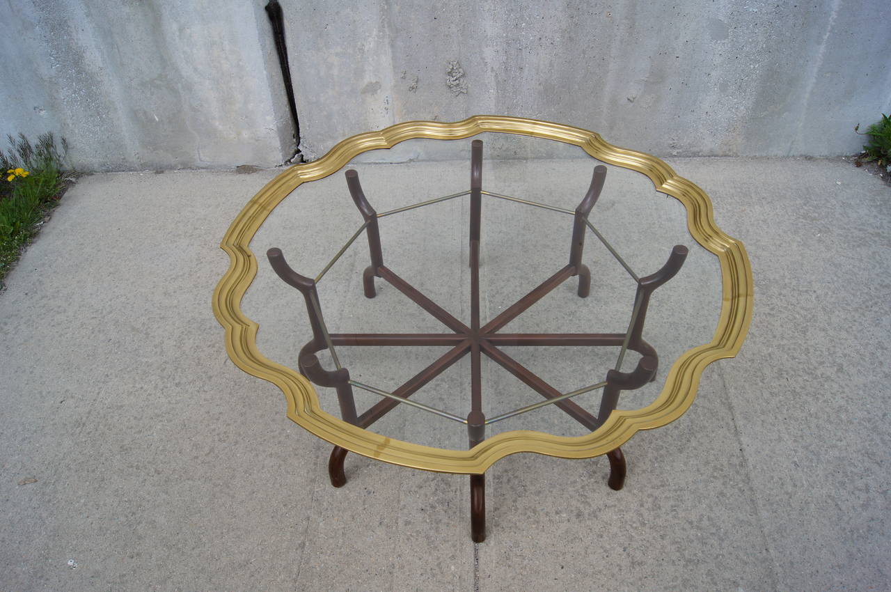 Hollywood Regency Brass and Glass Tray-Top Coffee Table Attributed to Baker Furniture For Sale