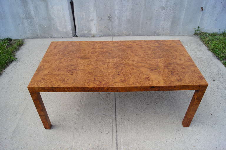 Custom Walnut Burl Wood Parsons Coffee Table In Good Condition In Dorchester, MA