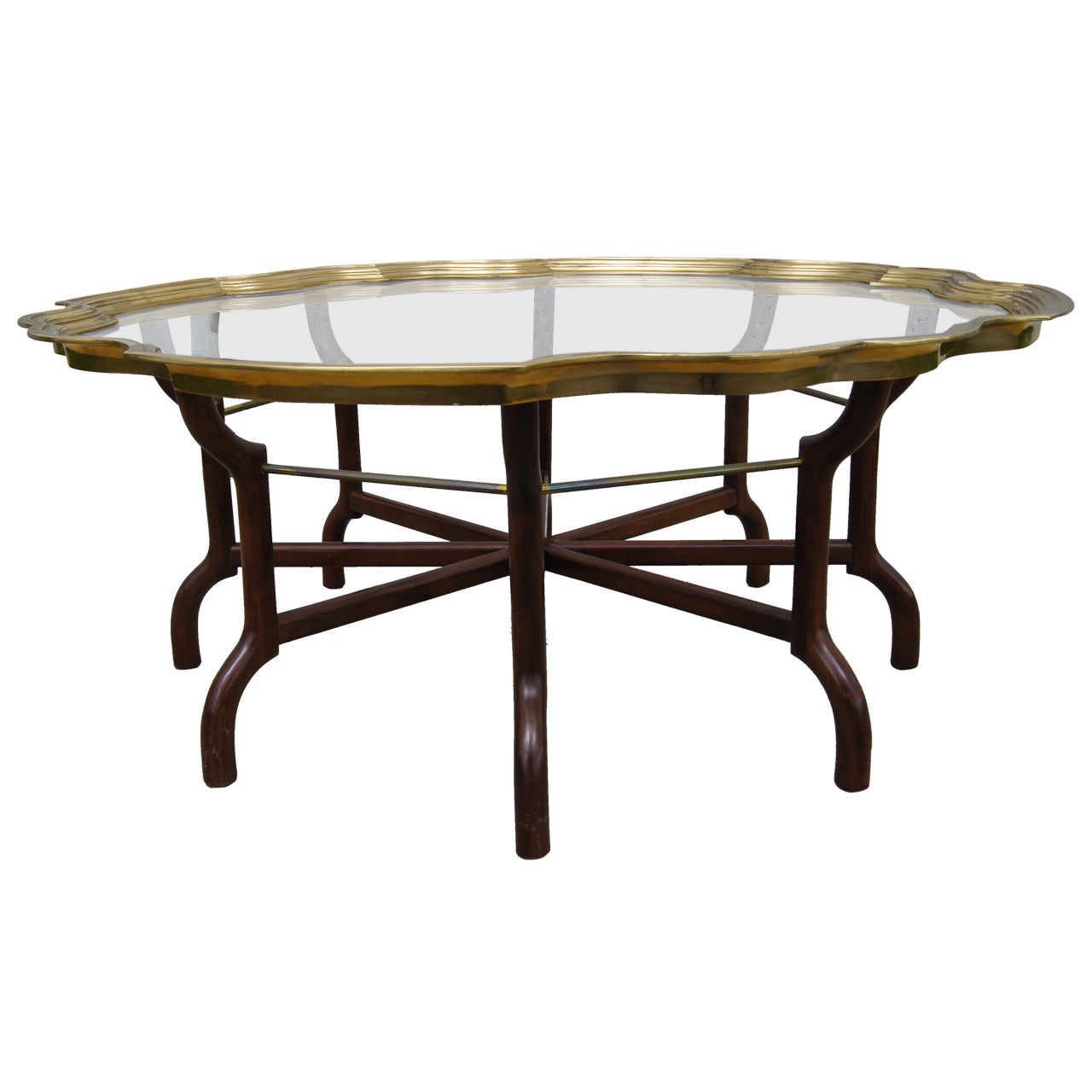 Brass and Glass Tray-Top Coffee Table Attributed to Baker Furniture