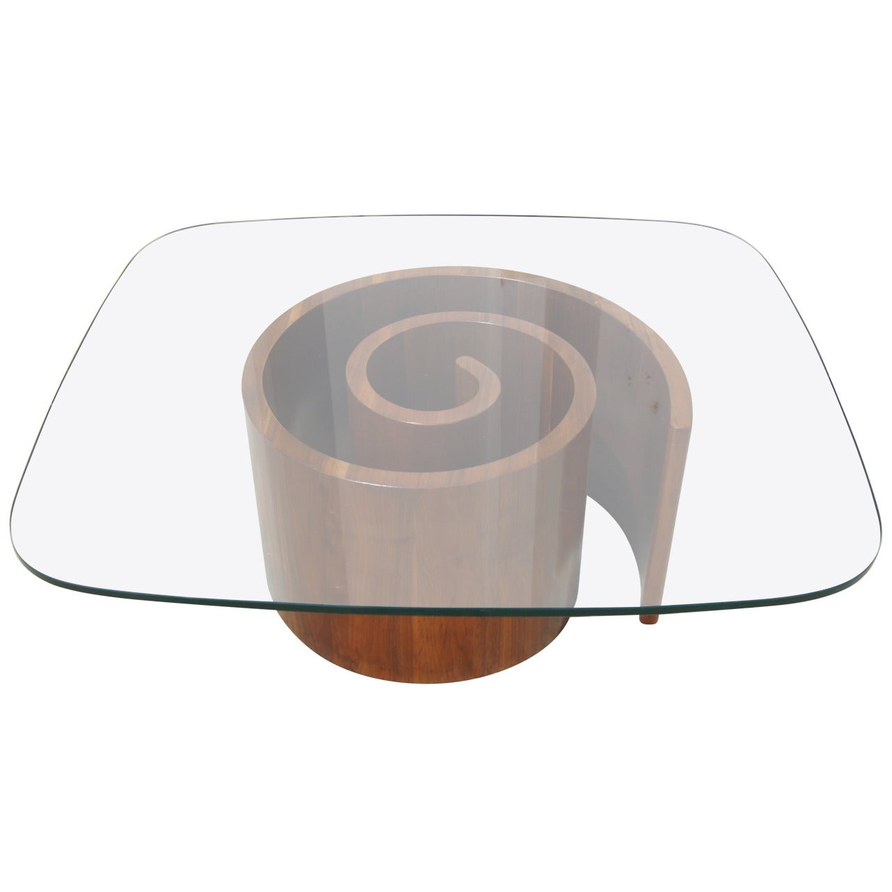 Walnut & Glass Snail Coffee Table by Vladimir Kagan