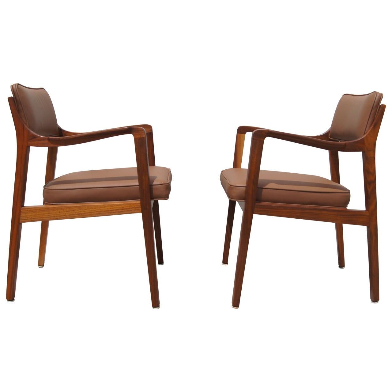 Pair of Leather and Walnut Armchairs by Edward Wormley for Dunbar