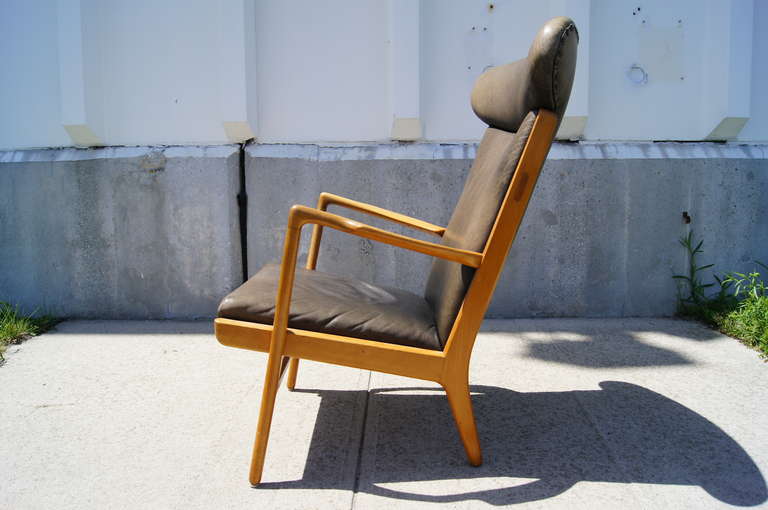 Mid-20th Century AP-16 Highback Leather Armchair by Hans Wegner for A.P. Stolen